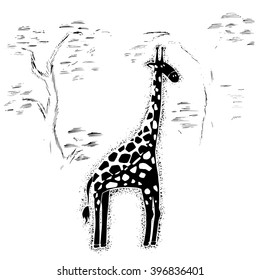 Sketch giraffe, white and black.