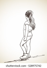 Sketch of girl from back, Hand drawn illustration