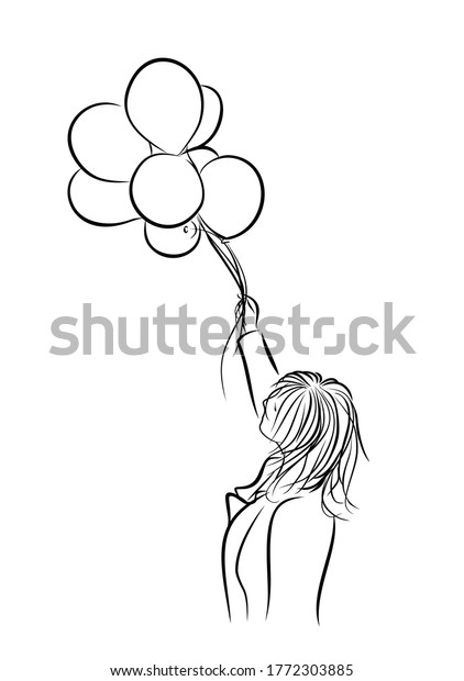 Sketch Girl Balloons Stock Vector (Royalty Free) 1772303885 | Shutterstock