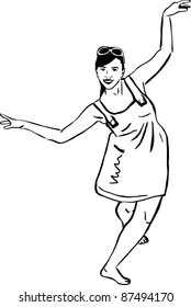 sketch of the girl barefoot in a white dress