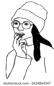 Um esboço de uma garota com gorro