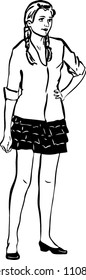 sketch girl blonde with two pigtails