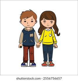 A Sketch of a girl and boy that design in illustrator by using brush tool in adobe illustrator.