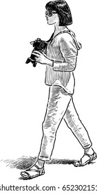 Sketch of a girl with a camera