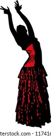 sketch of a girl in dance pose Flamenco