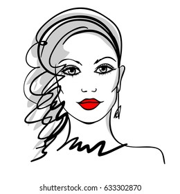 Sketch girl face, vector
