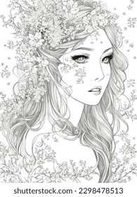 	
A sketch of a girl with flowers in her hair