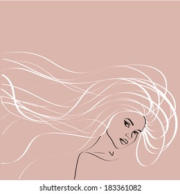 sketch of a girl with long hair developing