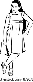 sketch of the girl with the package in his hands
