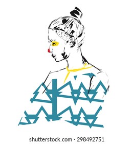 sketch girl pattern clothes