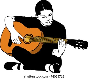 sketch of a girl playing on an acoustic guitar