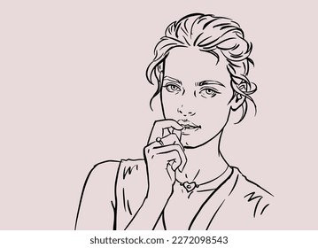 Sketch of a girl posing vector for card, illustration, decoration
