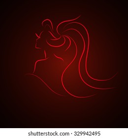 sketch of the girl, red lines, vector EPS10