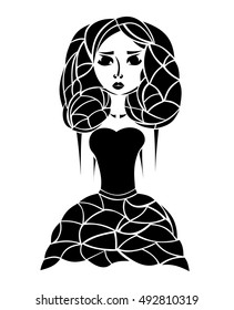 Sketch of the girl. Sinister woman without hands. Hand drawn little witch. Figure for Halloween. Vector illustration, eps10.