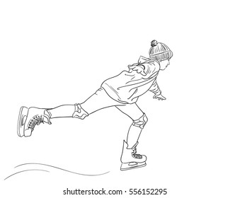 Sketch of girl skating, Hand drawn vector illustration
