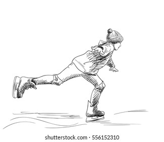 Sketch of girl skating, Hand drawn vector illustration
