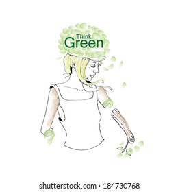 sketch of a girl. Think Green concept.