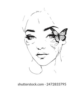 a sketch of girl vector