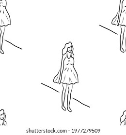 Sketch girl. Vector seamless pattern, illustration, decorative design for fabric or paper. Ornament modern