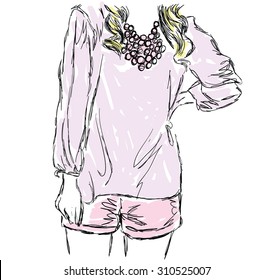 sketch of girl wearing purple