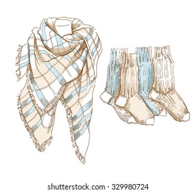 Sketch of girl wearing in winter clothes.