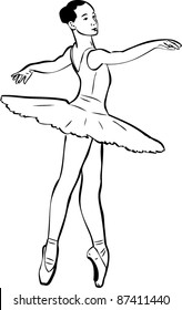 sketch of girl's ballerina in tutu and pointe