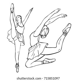 Sketch Girls Ballerinas Standing Pose Jumping Stock Vector (Royalty ...