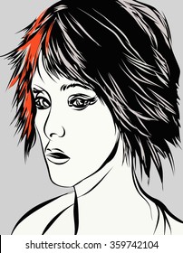 sketch of the girl's face in black and white