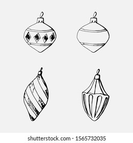 Sketch glass christmas bauble ball, new year, set, collection