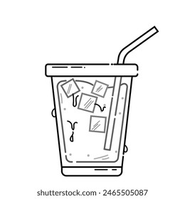 Sketch a glass of cold and refreshing drink with a straw suitable for summer, isolated on a white background