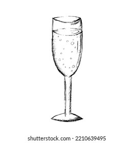 sketch glass hand drawn black and white cocktail sketch. Vector
