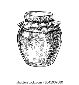 Sketch glass jar with honey, jam, jelly. Hand drawn canning 