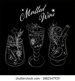 Sketch glasses with mulled wine spices and fruits
