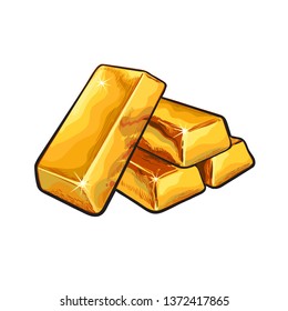 Sketch Of Gold Bar Ingots.  Hand Drawn Vector Illustration.