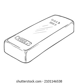 Sketch Gold Bar. Vector Hand Drawn Illustration Of Golden Bullion.