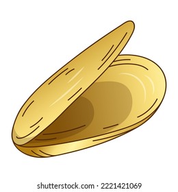 Sketch gold color luxury Mussel seashell isolated on white background.