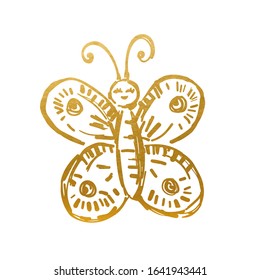 Sketch golden butterfly on white background