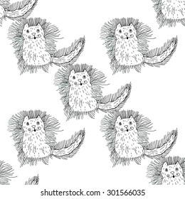 Sketch gorgeous fluffy cat on a white background.Seamless.