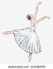 Sketch of graceful ballerina dancing classical ballet 