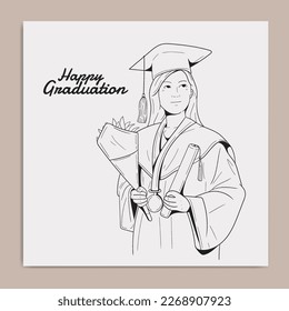 sketch of graduating student girl vector illustration