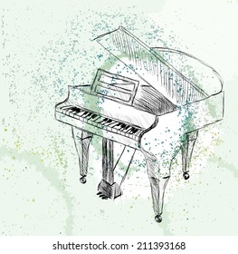 sketch grand piano on a beige background
