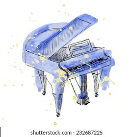 sketch grand piano on a white background