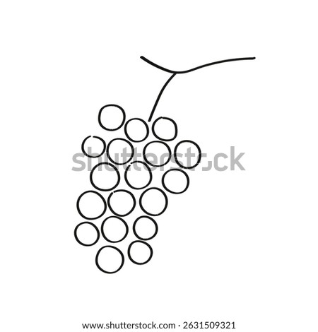 Sketch Grapes on isolated background. Hand drawn illustration with bunch of Grapevine berries in line art style. Food, dry raisins, healthy food, harvest fruit. For label, icon, card, logo, print