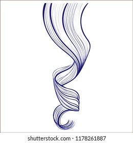 Sketch Graphic Women's Beautiful Curly Hair. Vector Template. Hair Isolated Over White Background.