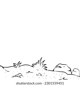 sketch of Grass and rocks in the yard
