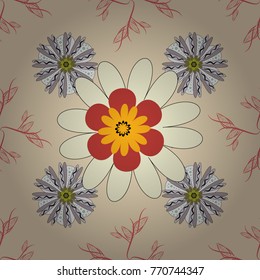 Sketch in gray, orange and beige colors. Seamless vector hand drawing flowers in doodle style for scrapbooking, Save the date card, postcard, flyer or wedding invitation, wallpaper, wrapping paper.