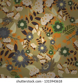 Sketch in gray, yellow and beige colors. Seamless vector beautiful bright flowers for, postcard, flyer or wedding invitation, wallpaper, wrapping paper, background.