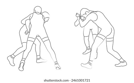 Sketch Greco Roman wrestling. Sport fighters in battle, combat, grappling, competition. Martial art. Vector illustration isolated on white background