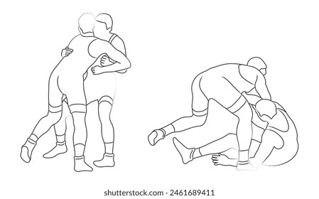 In: Sketch Greco Roman Wrestling. Sportkämpfer in Kampf, Kampf, Ringen, Wettkampf. Kampfkunst. Vektorillustration isoliert auf weißem Hintergrund