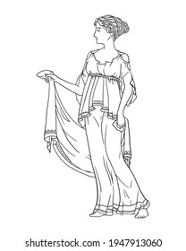 Sketch of Greek princess for children and Adult coloring book. Hant drawn vector illustration